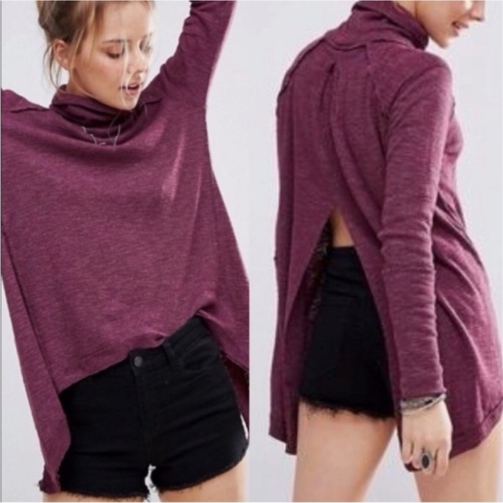 Free People Open Back Knit Turtleneck Plum Sz. M